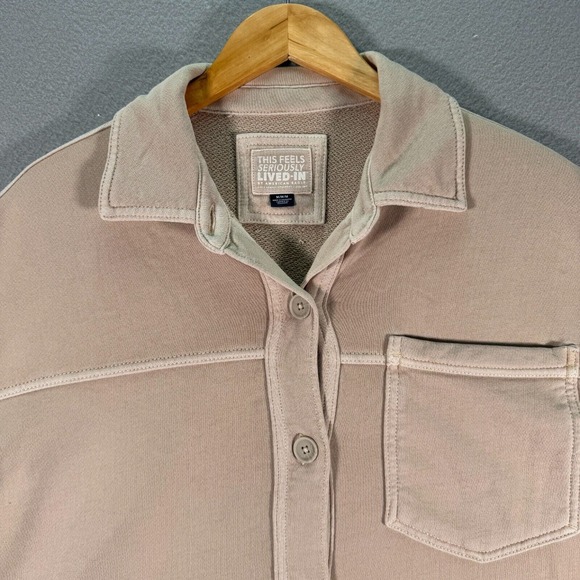 American Eagle Lived In Button Up Top Womens Medium Beige Oversized Overshirt - Picture 4 of 13